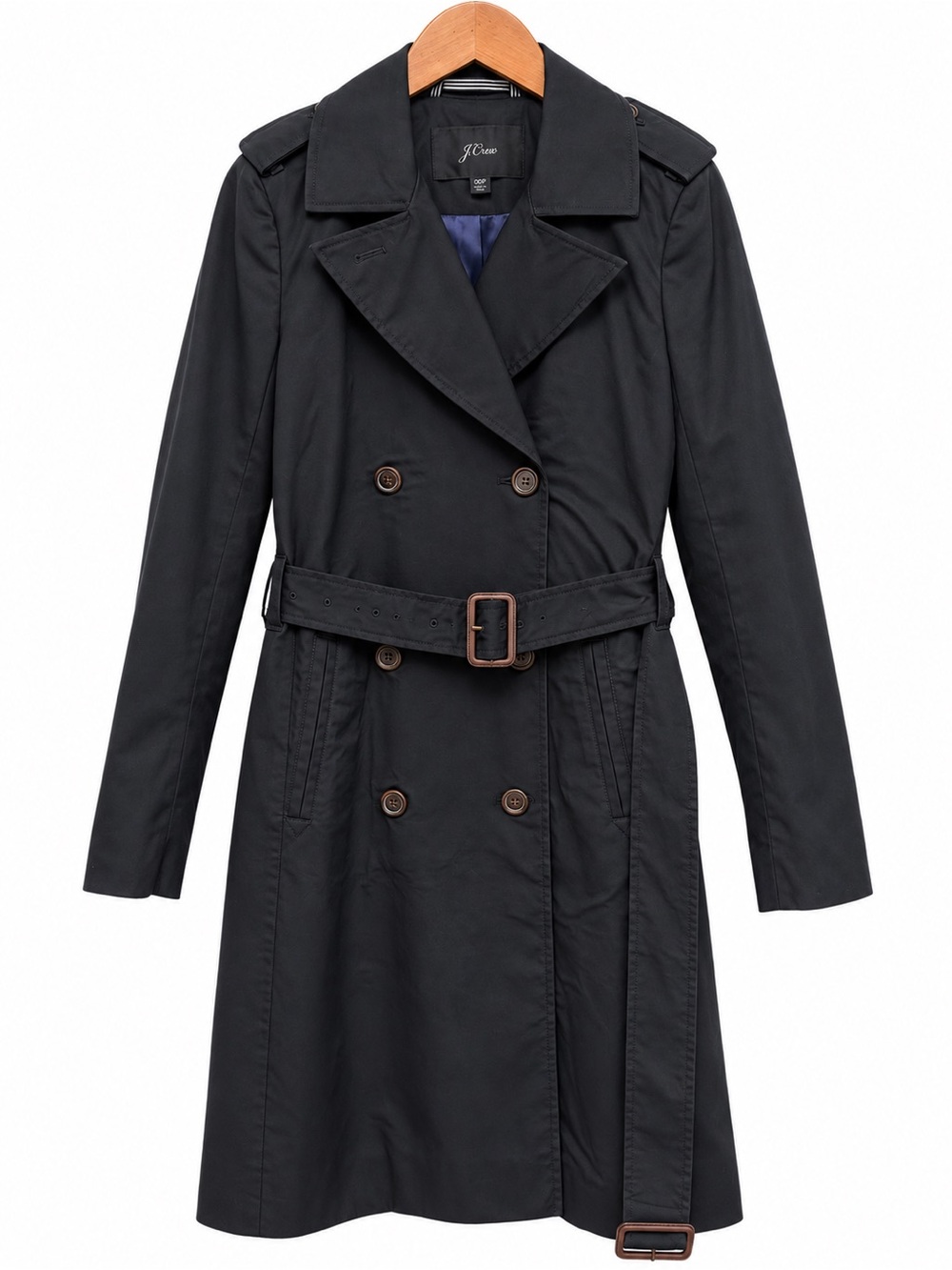 J.Crew Black Double Breasted Belted Trench Coat 00P Petite